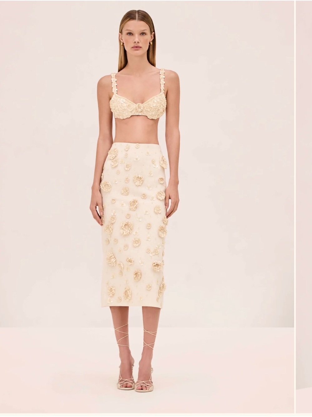 Alexis Cream Embellished Midi Skirt Set